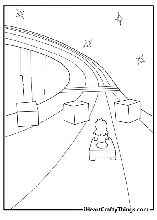 Item boxes floating in a row on the course easy Mario Kart printable for kids