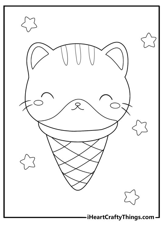 Kawaii Coloring Sheet Of Ice Cream Cat