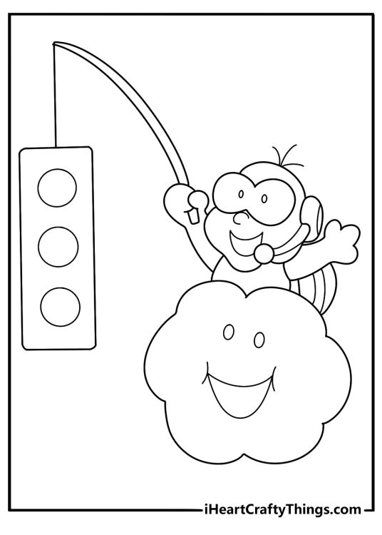 Lakitu raising the start lights above the grid Mario Kart printable coloring page