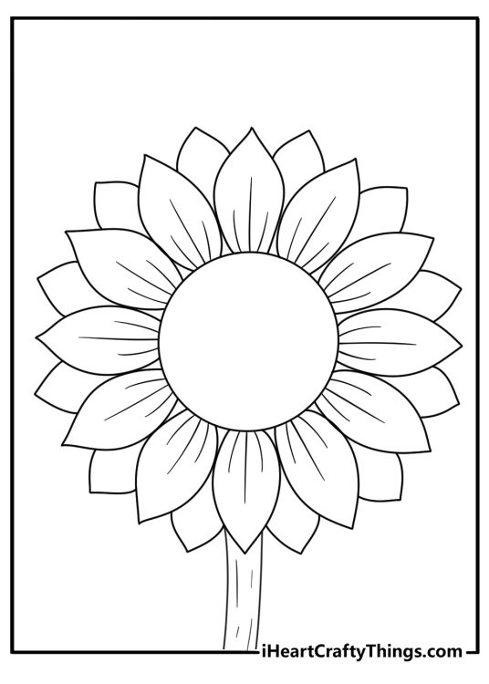 Large sunflower coloring page for kids to color