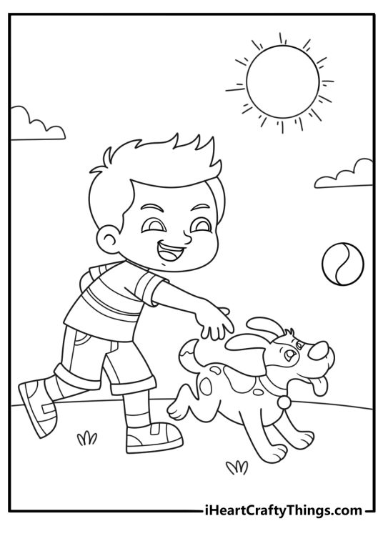 Little Boy Playing With Dog Under The Sun