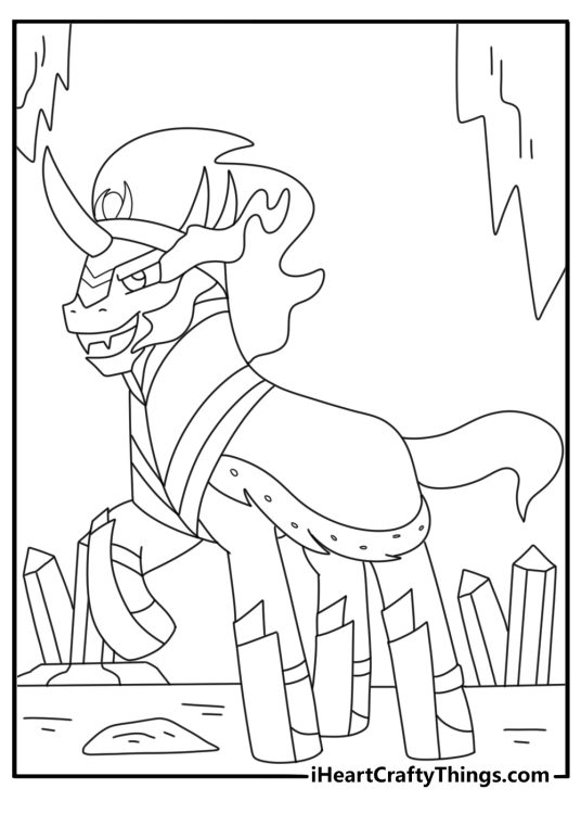 My Little Pony coloring page with King Sombra creating dark crystals from the ground