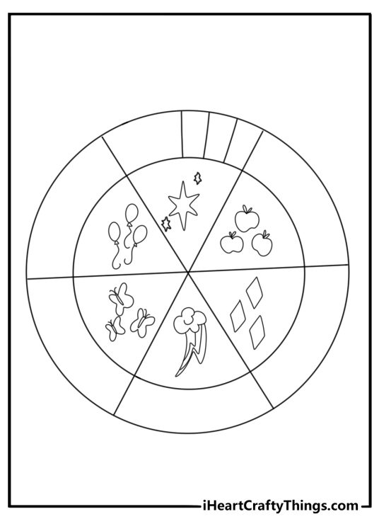 My Little Pony printable for adults with detailed cutie marks in a circular pattern