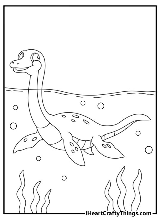 Ocean dinosaur printable coloring page for preschoolers