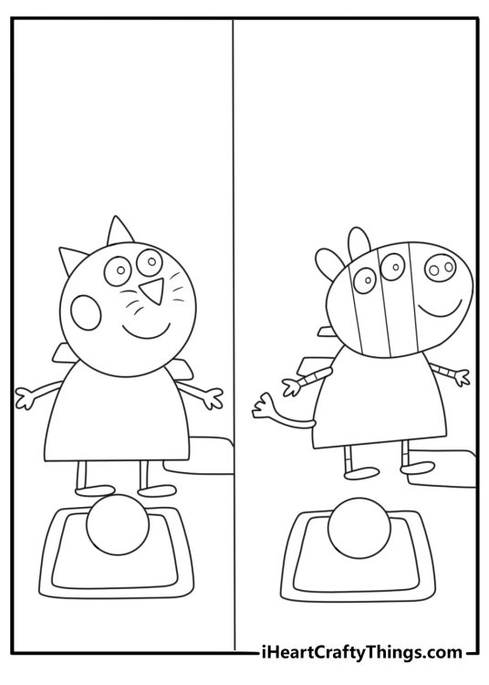 Peppa Pig and friends coloring page with Candy Cat and Zoe Zebra playing music at school