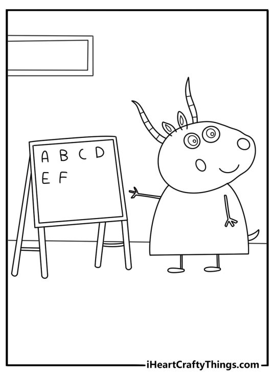 Peppa Pig coloring pages for kids with Madam Gazelle teaching a classroom lesson