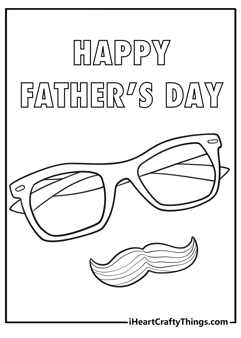 Printable Happy Fathers Day coloring page with stars mustache and confetti