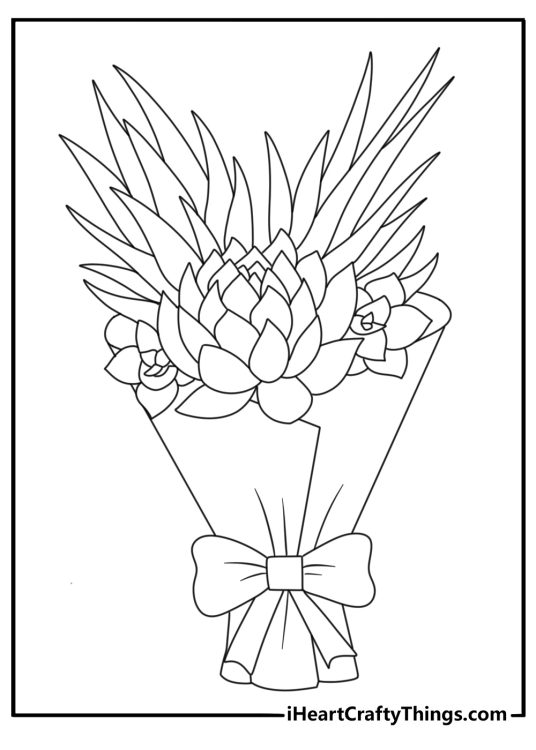 Printable bouquet of flowers and succulents coloring page