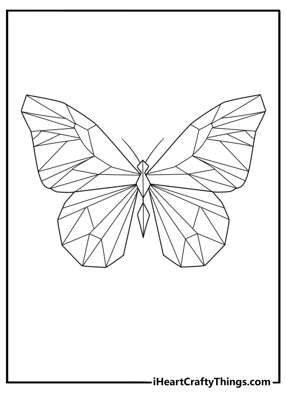 Printable coloring sheet for children showing butterfly with mosaic design wings