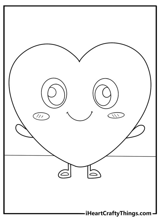 Printable picture for pre schoolers featuring cute cartoony heart with smiling face