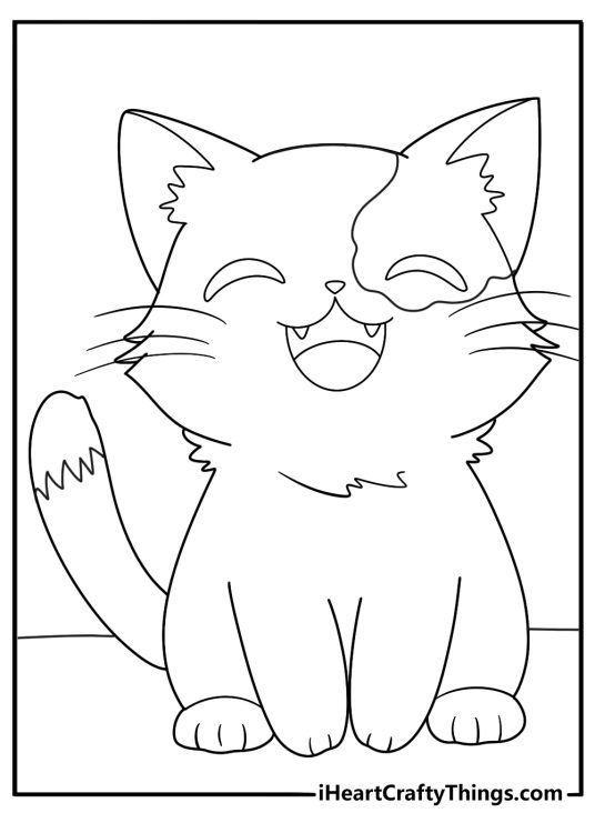 Printable poster for children presenting sitting cat with a distinctive mark on her face