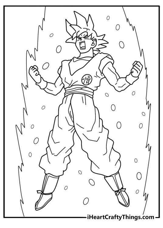 Printable poster for kids depicting the moment of Goku turning into Super Saiyan