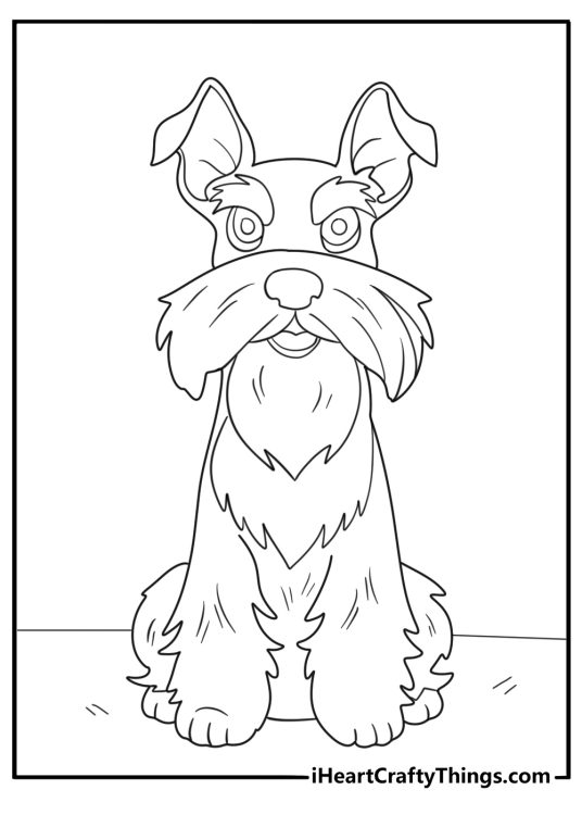 Printable sheet featuring a dog with extra fur around his muzzle looking like a beard and a mustache