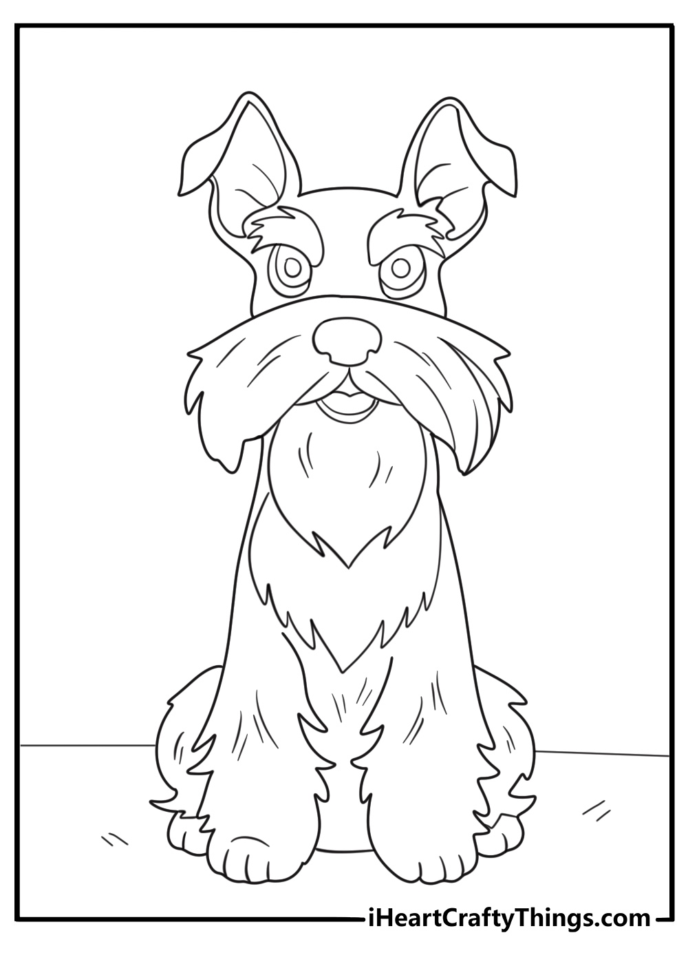 Printable sheet featuring a dog with extra fur around his muzzle looking like a beard and a mustache