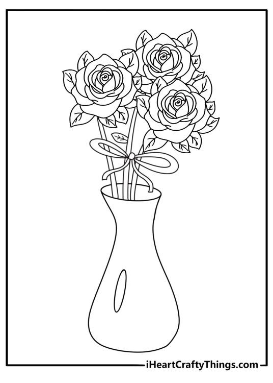 Rose bouquet in a vase flower coloring page free printable