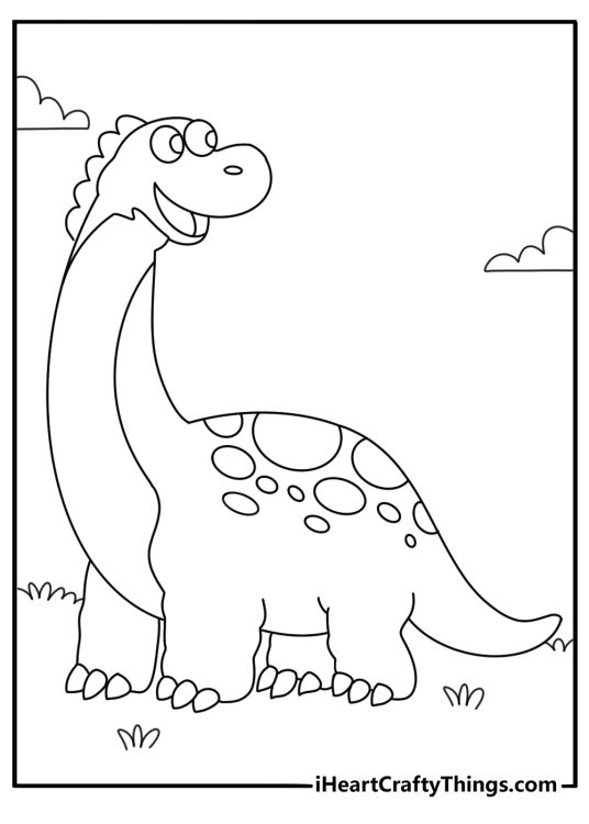 Silly cartoon dinosaur coloring page free for kids
