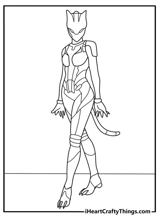 Simple Fortnite coloring page Lynx in sleek suit with feline claws for kids