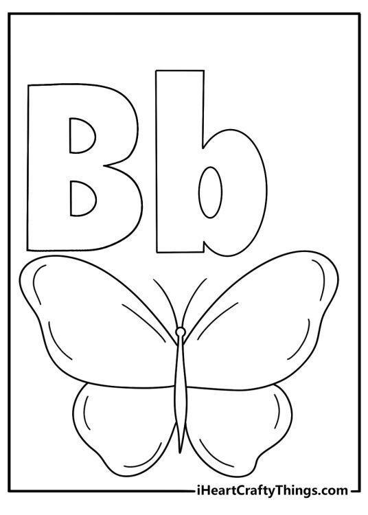 Small butterfly with letter B alphabet preschool easy coloring printable