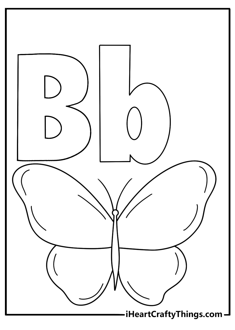 Small butterfly with letter B alphabet preschool easy coloring printable