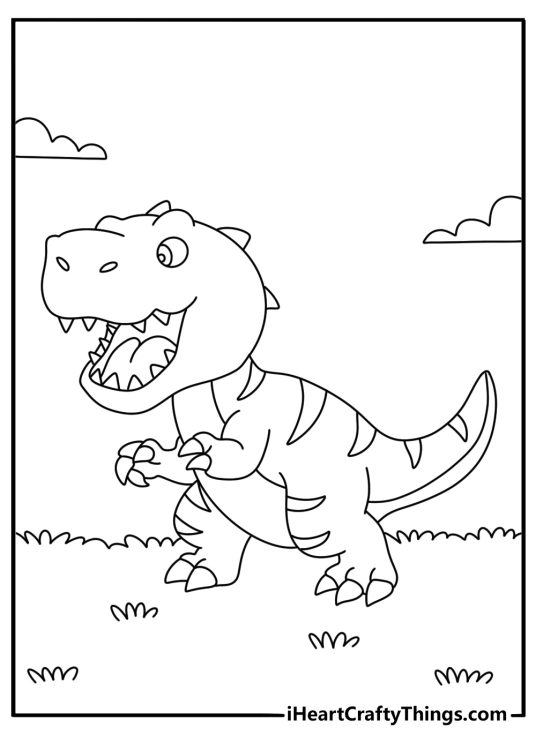 Small dinosaur walking coloring page for kids free download