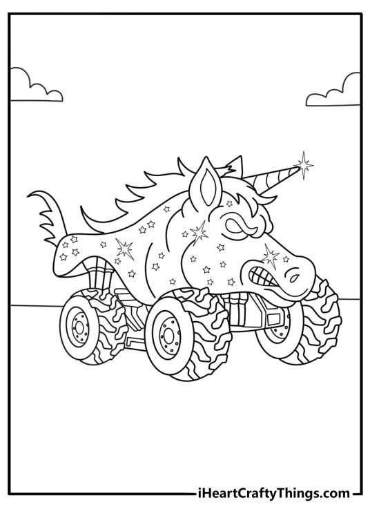 Sparkle smash monster truck coloring page with star patterns and glitter style shapes