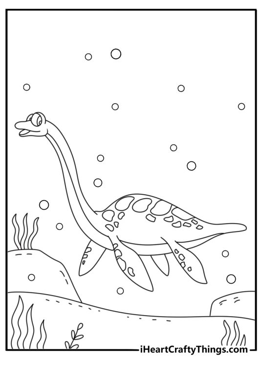Swimming dinosaur free coloring page for kids