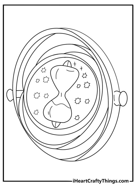 Time Turner pendant hourglass charm detailed coloring sheet for adults