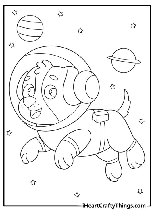 astronaut dog in a space suit with planets