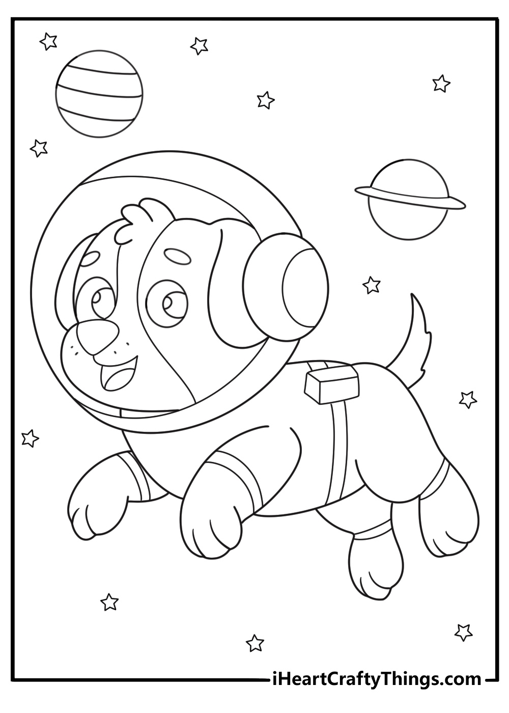 astronaut dog in a space suit with planets