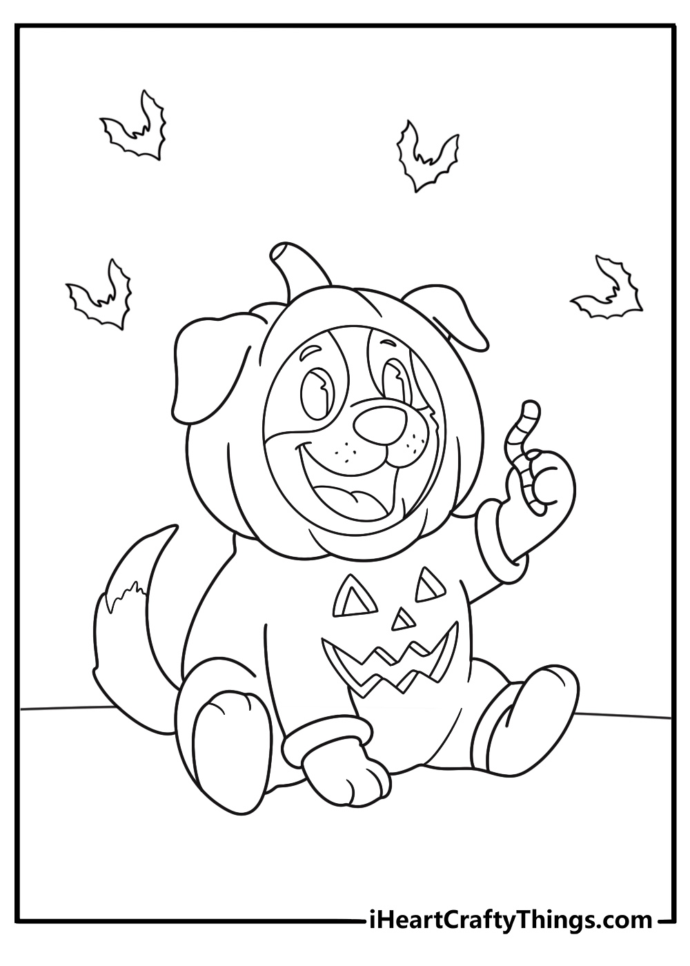 beagle in a pumpkin costume on halloween night