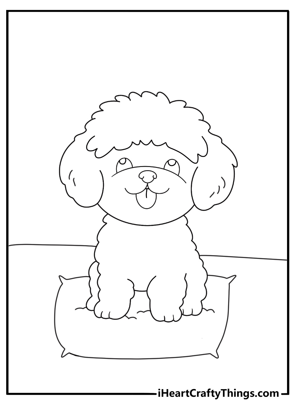 bichon frise fluffy round coat sitting on a cushion