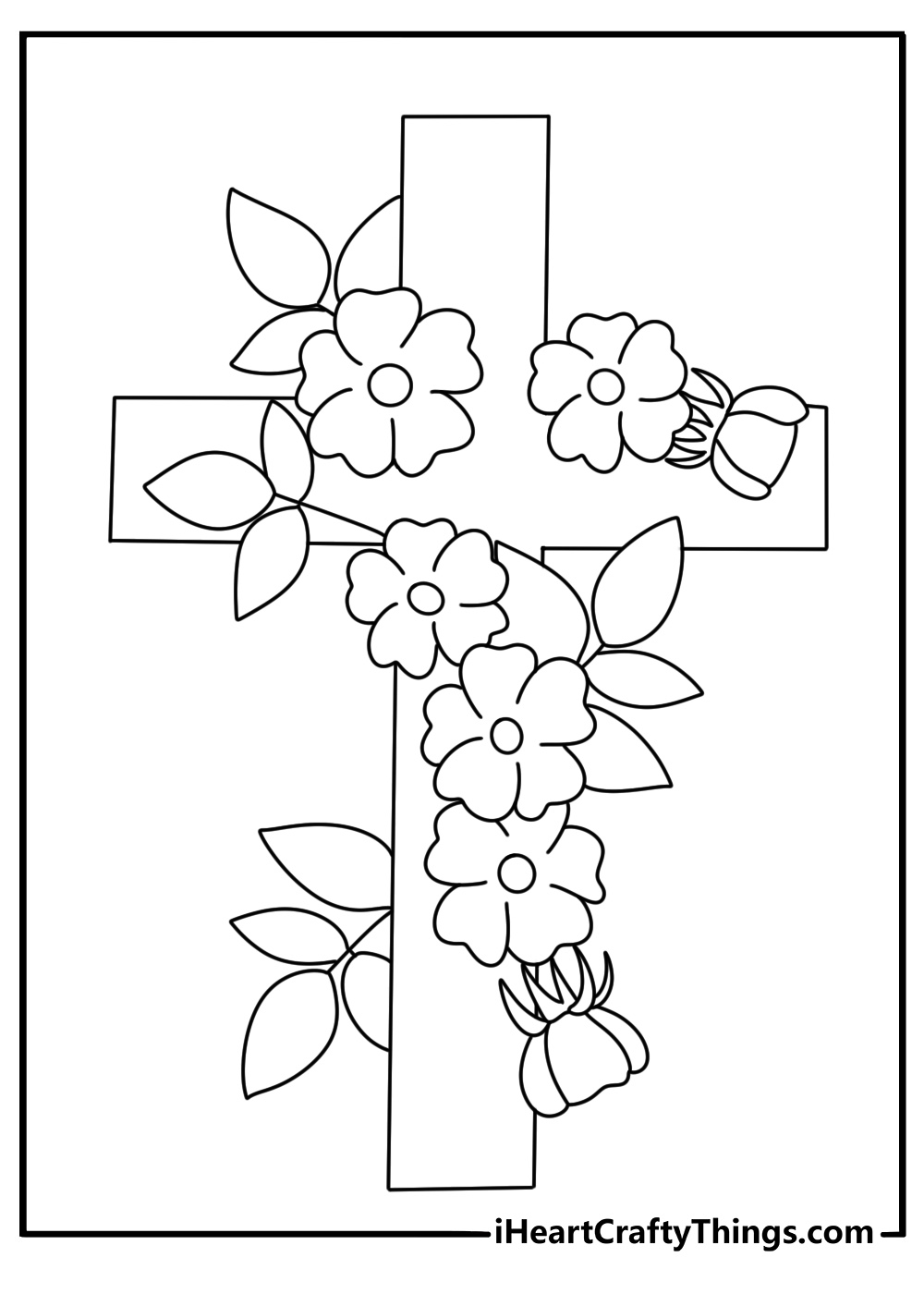 cross with flowers coloring page