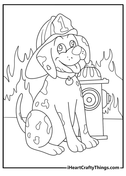 dalmatian at a firehouse with a hydrant coloring sheet