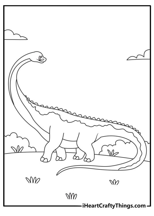dinosaur coloring page with a diplodocus eating soft plants