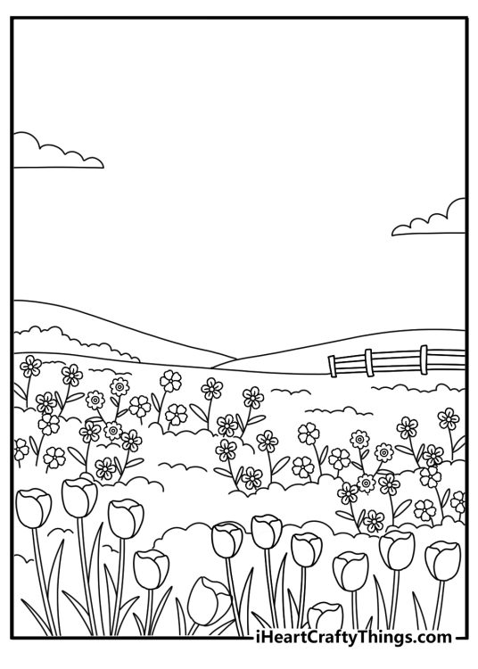 flower field coloring page