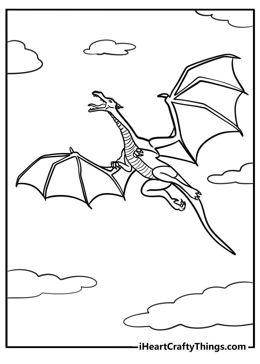 Flying dragon with big wings coloring page for kids