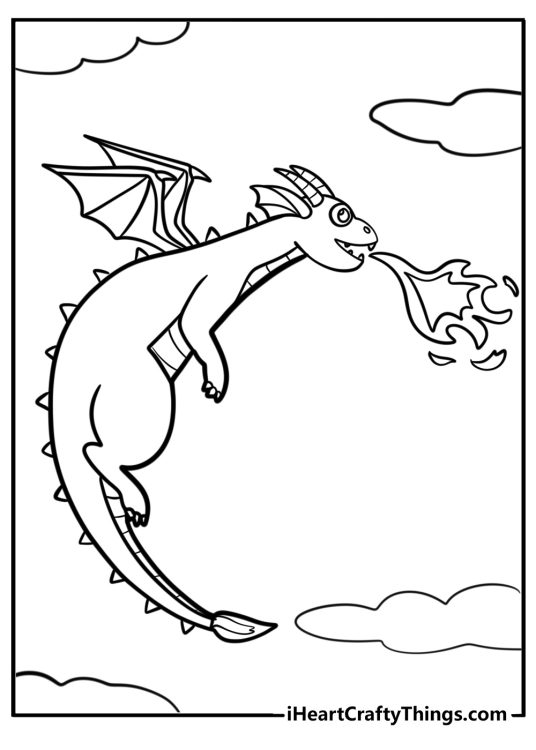 Picture for pre-schoolers presenting flying dragon with fire coming from its mouth