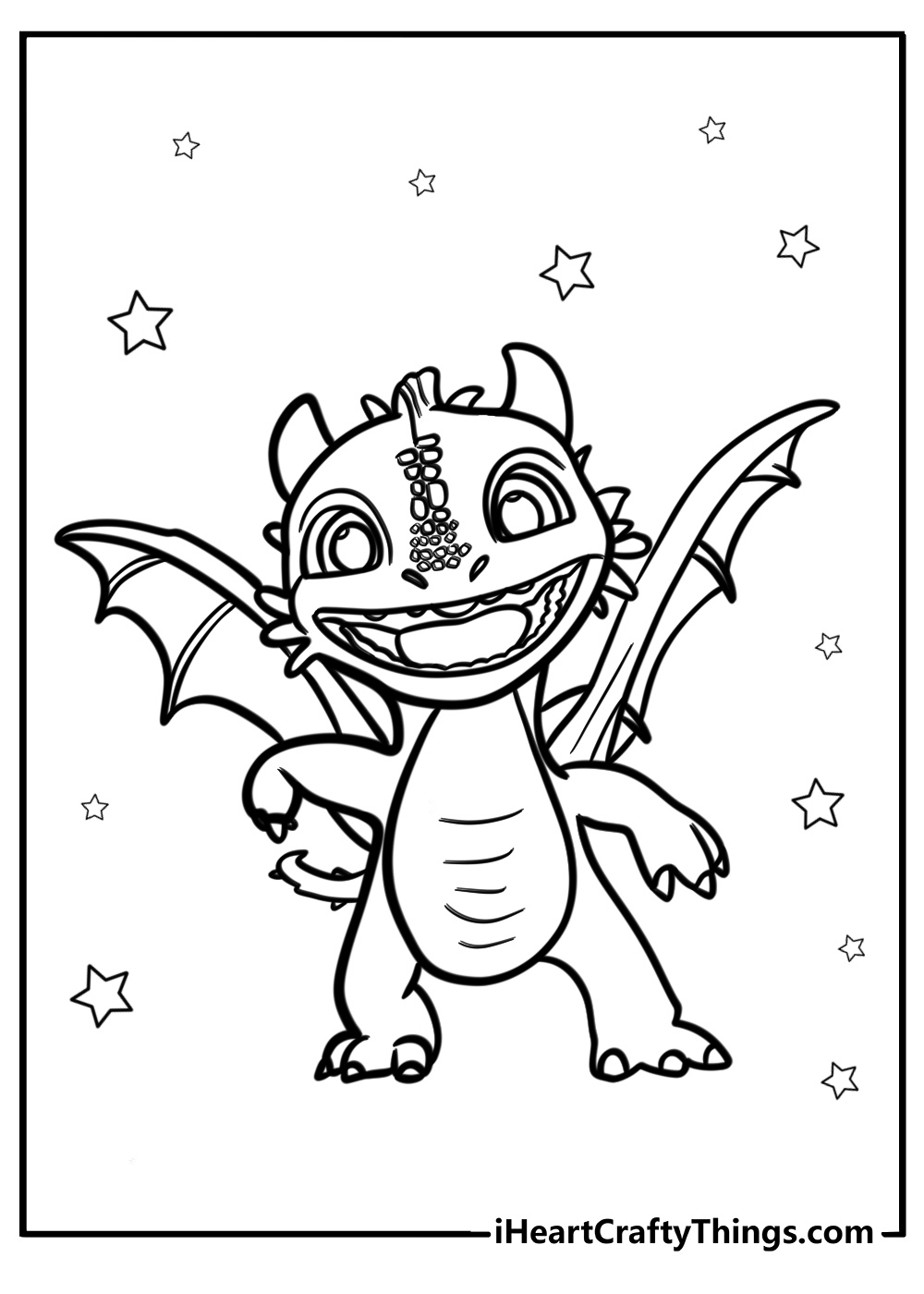 Friendly baby dragon smiling printable coloring page