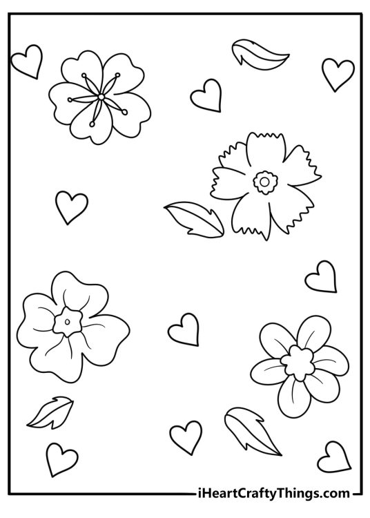 hearts and flowers coloring page