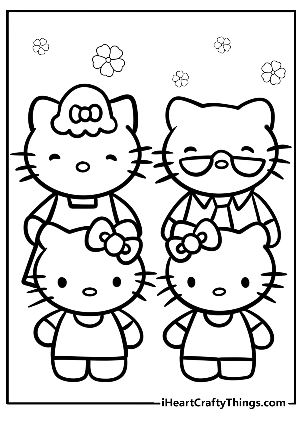 Hello kitty and her family together printable coloring page