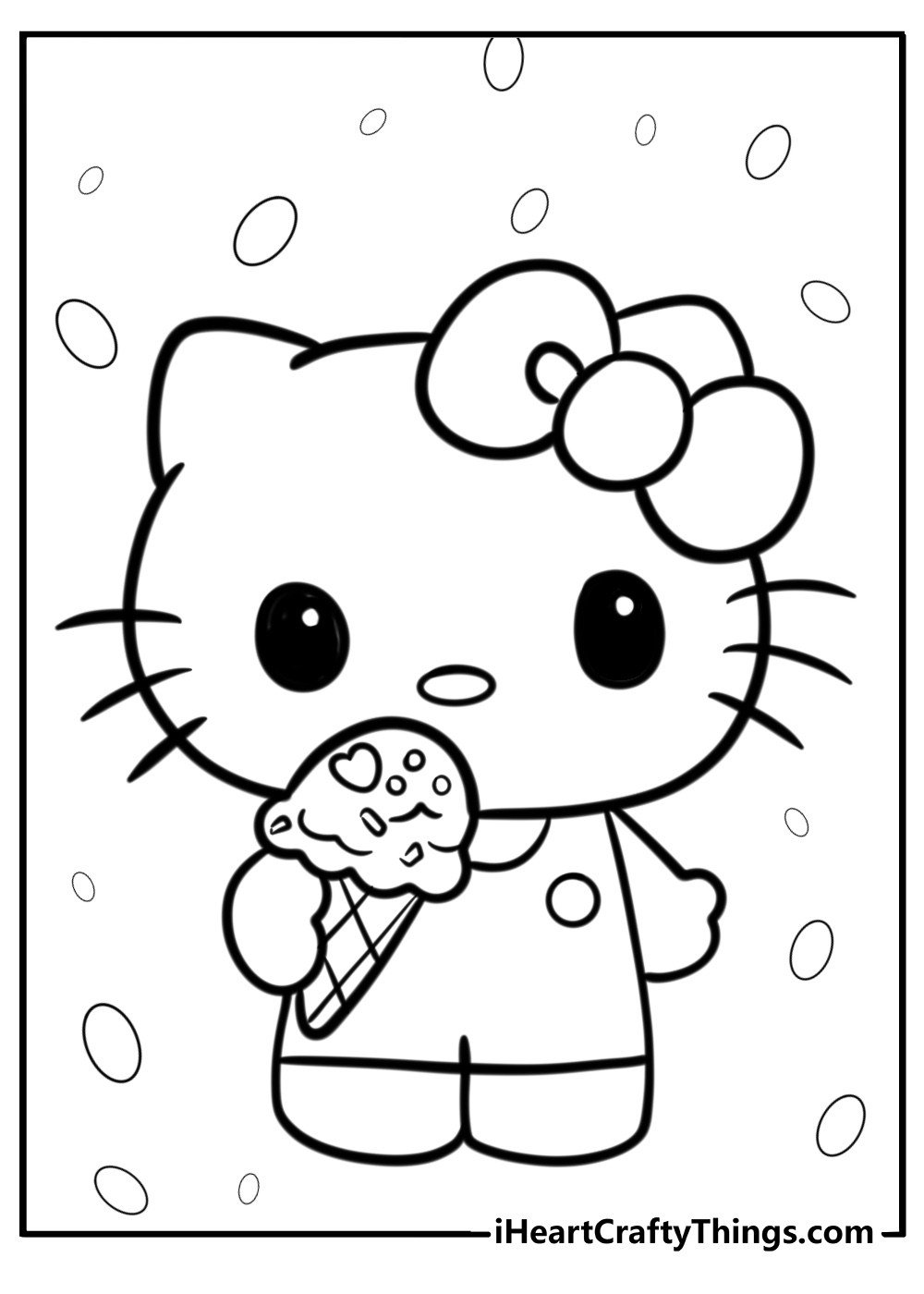 Hello kitty eating ice cream free coloring page