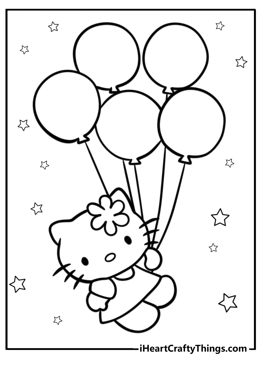 Hello kitty flying with balloons cute coloring sheet