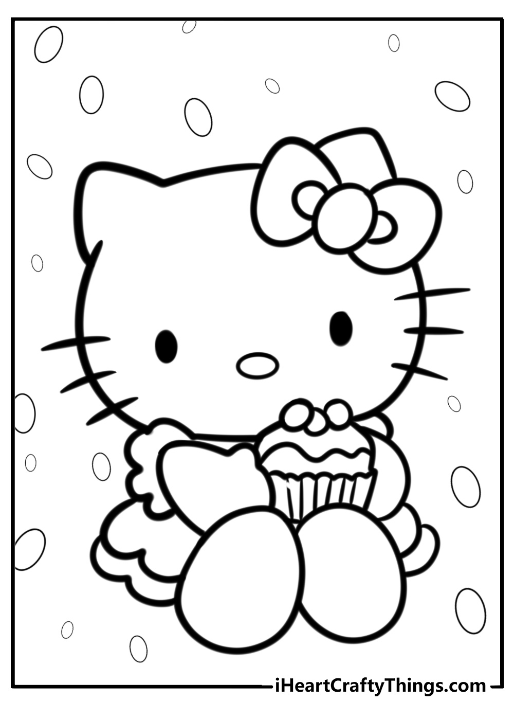 Hello kitty holding a cupcake free printable coloring page