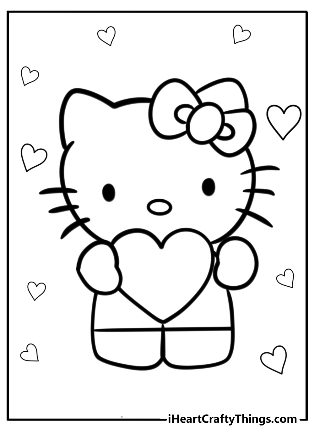 Hello kitty holding a heart fun coloring sheet