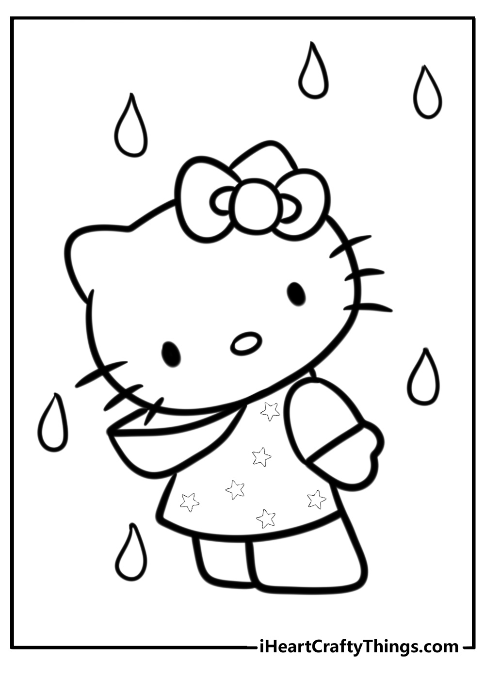 Hello kitty in a raincoat detailed coloring sheet