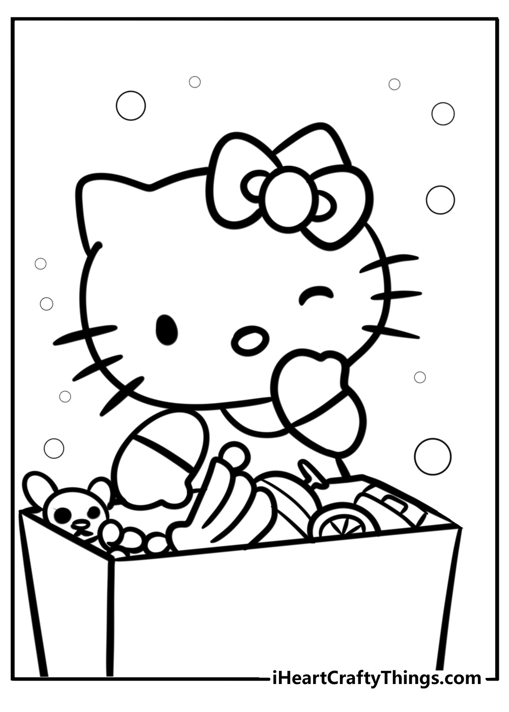 Hello kitty playing with her toys printable coloring page