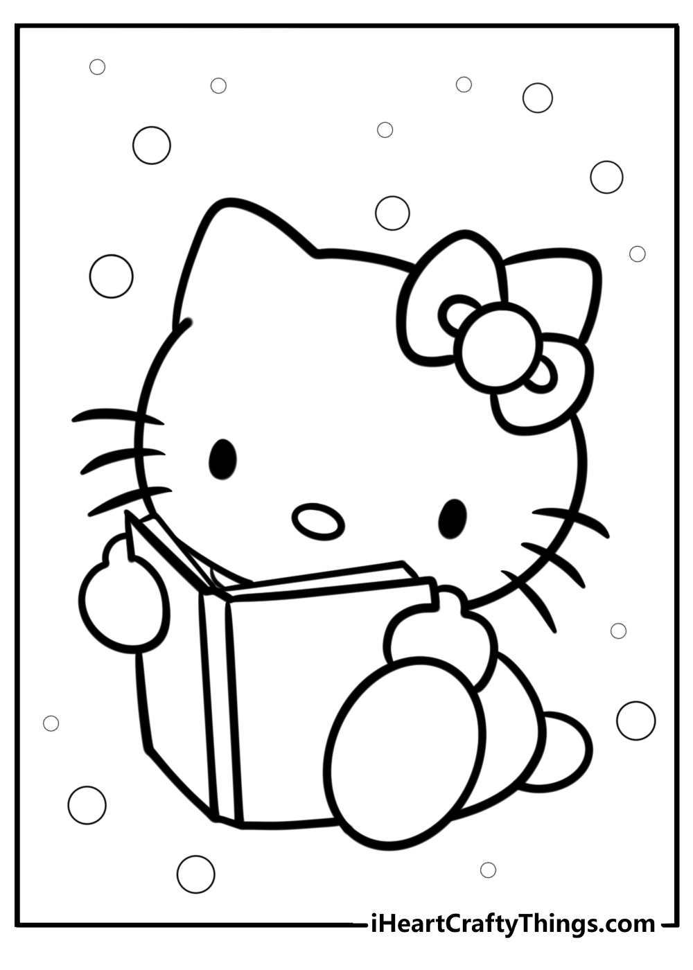 Hello kitty reading a book fun coloring sheet