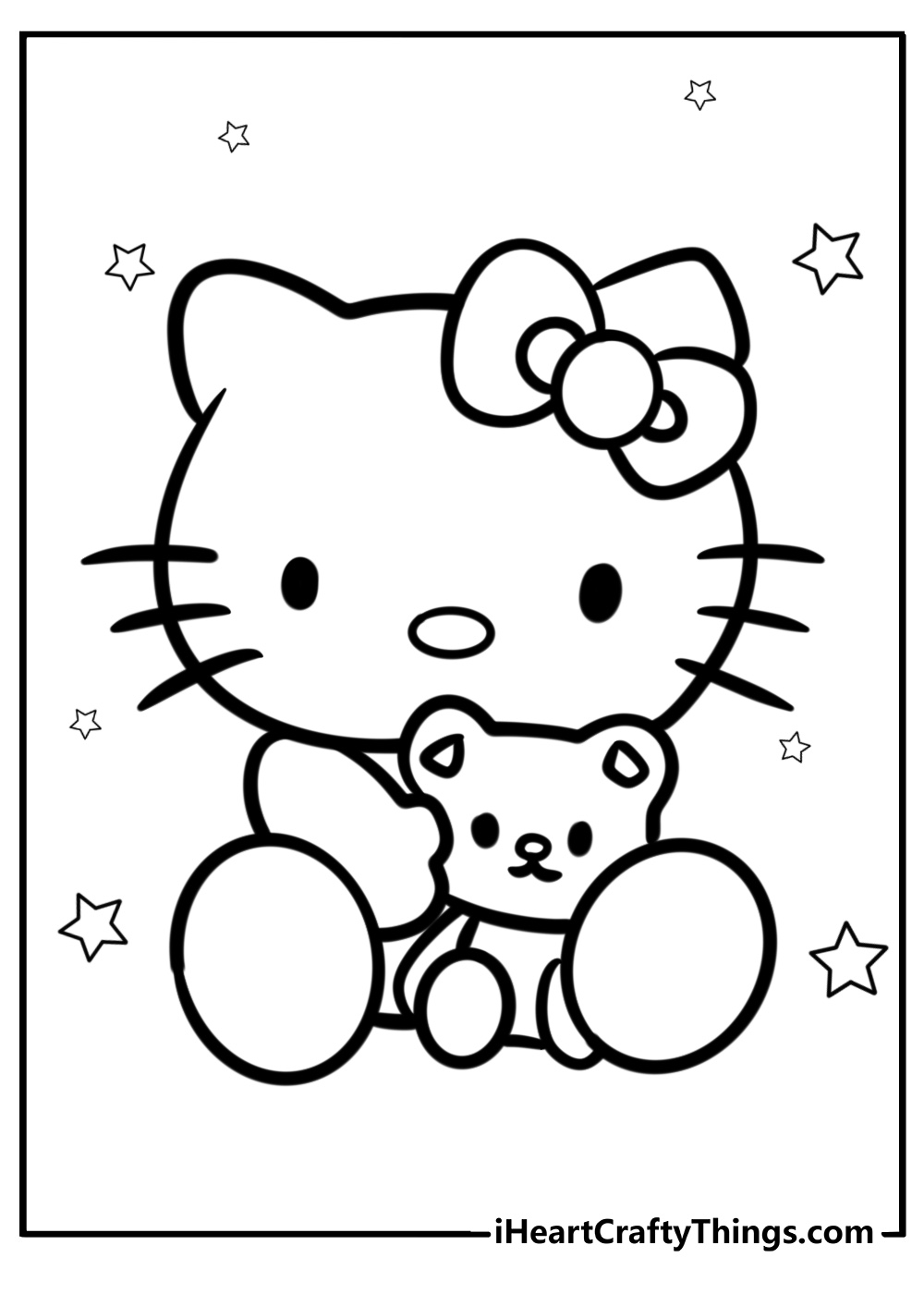 Hello kitty sitting with a teddy bear fun printable sheet