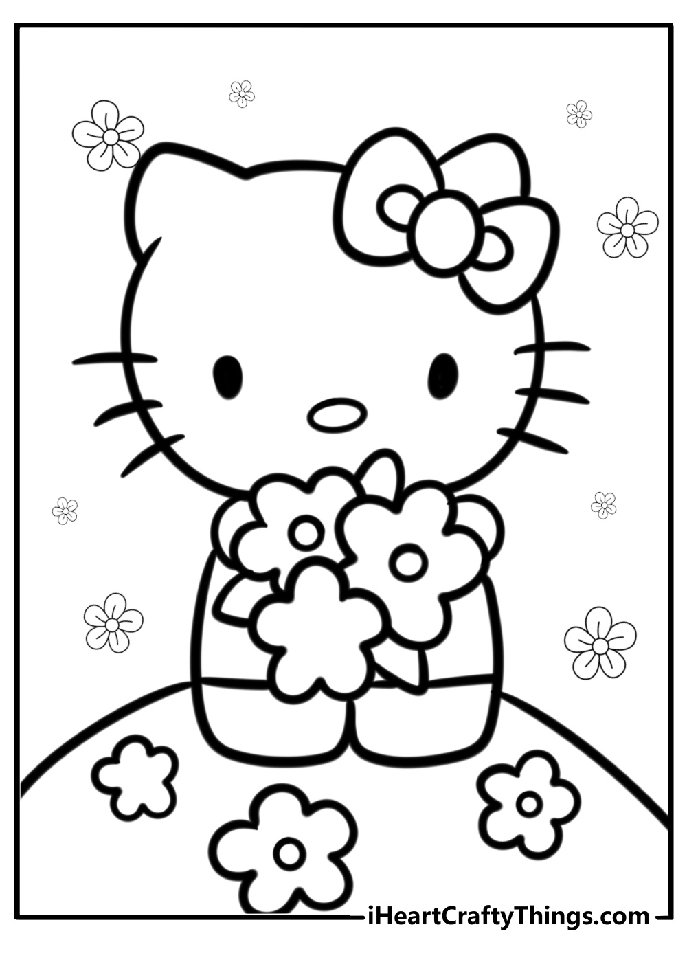 Hello kitty standing with flowers coloring page