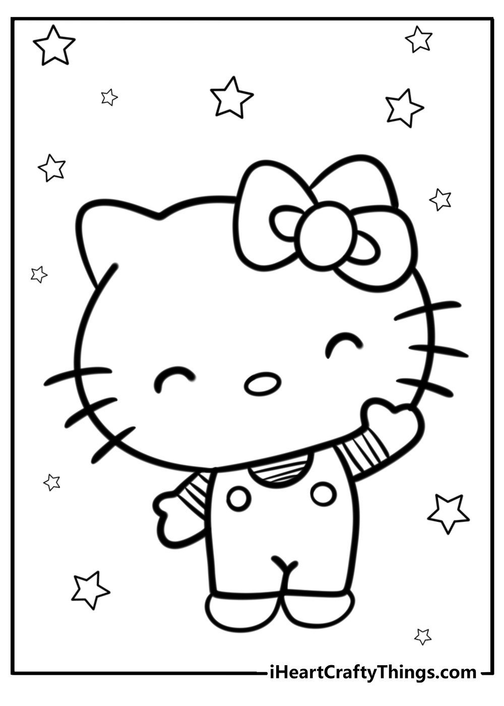 Hello kitty waving and smiling coloring page for kids